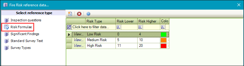 Risk Formulae reference data