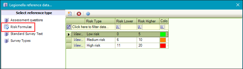 Risk Formulae reference data