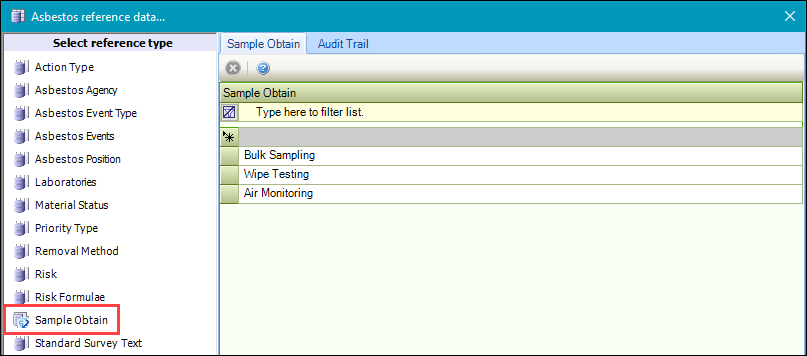 Sample Obtain reference data