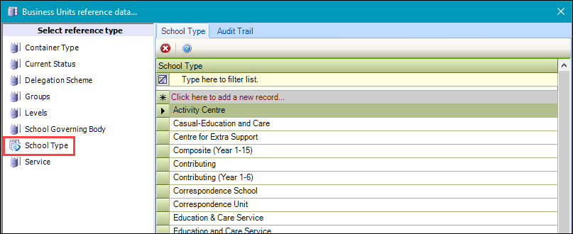 School Type reference data