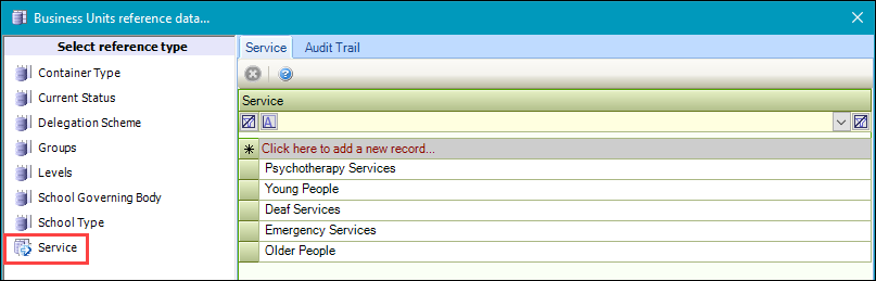 Service reference data