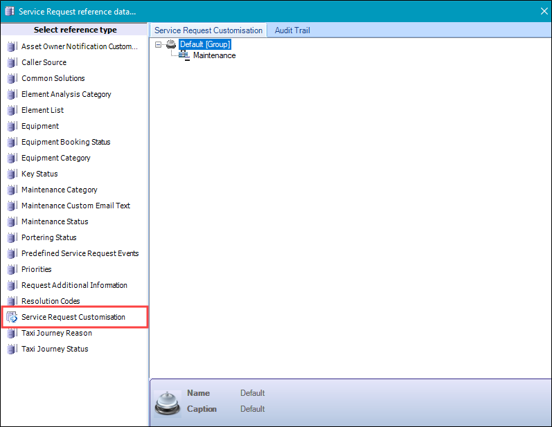 Service Request Customisation reference data