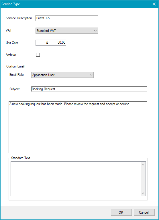 Service Type window