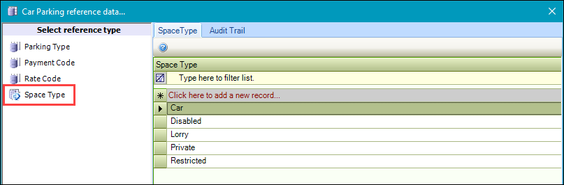 Space Type reference data