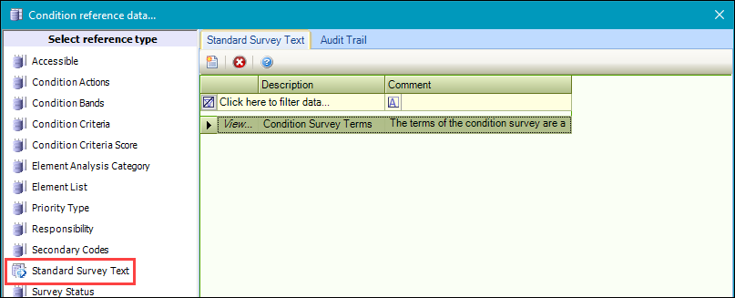 Standard Survey Text reference data