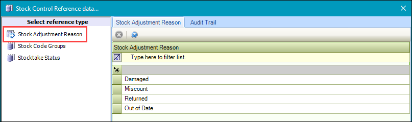 Stock Adjustment Reason reference data