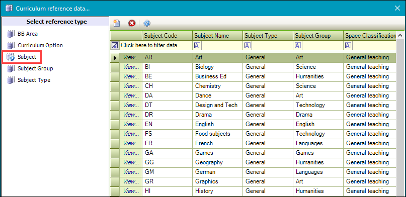 Subject reference data