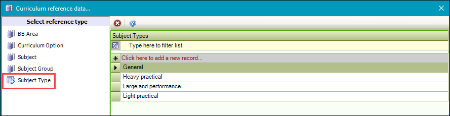 Subject Type reference data