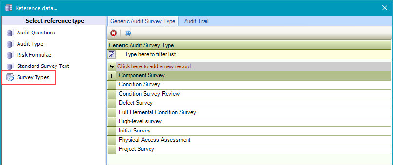 Survey Types reference data