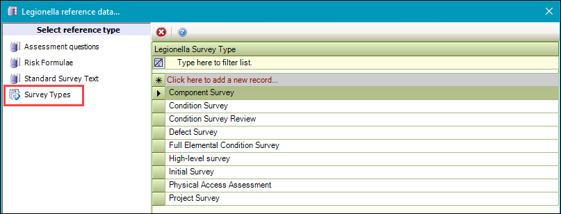 Survey Types reference data