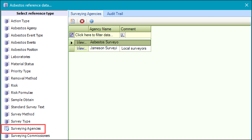 Surveying Agencies reference data