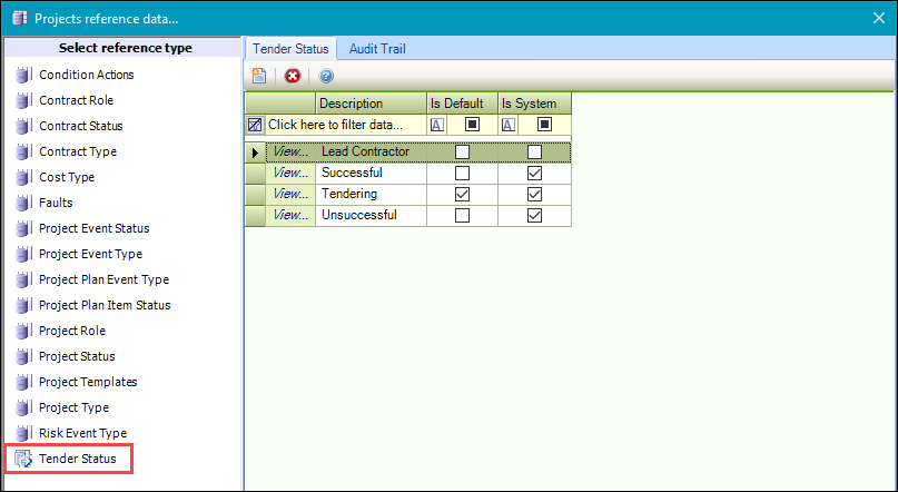 Tender Status reference data