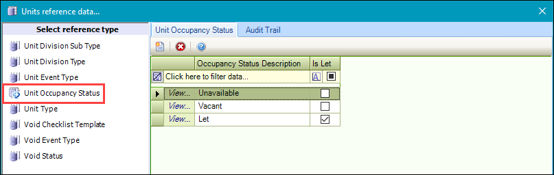 Unit Occupancy Status reference data