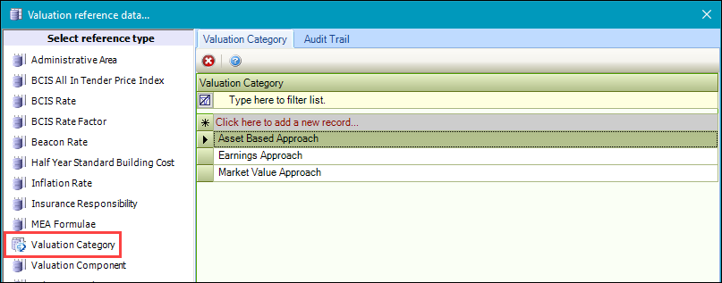 Valuation Category reference data