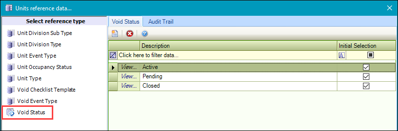 Void Status reference data
