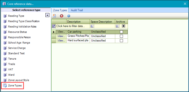 Zone Types reference data