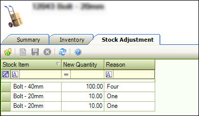 Stock Adjustment tab