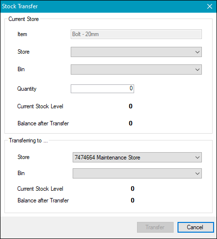 Stock Transfer window