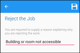 Reject the Job screen