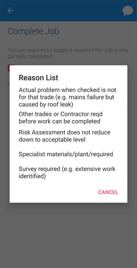 Reason List window