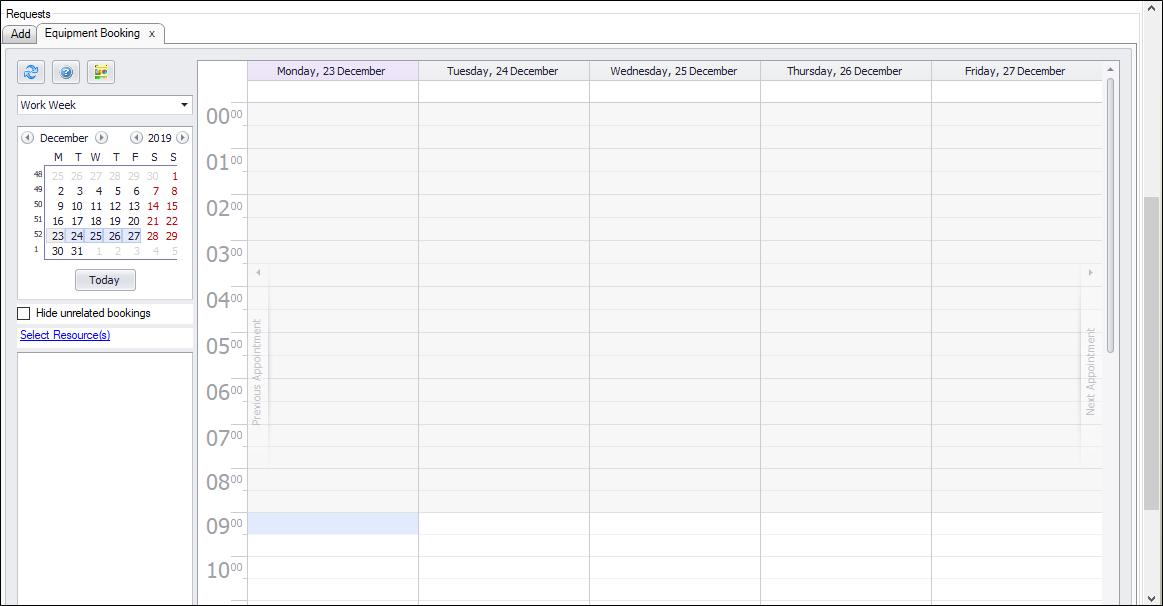 Equipment Booking tab